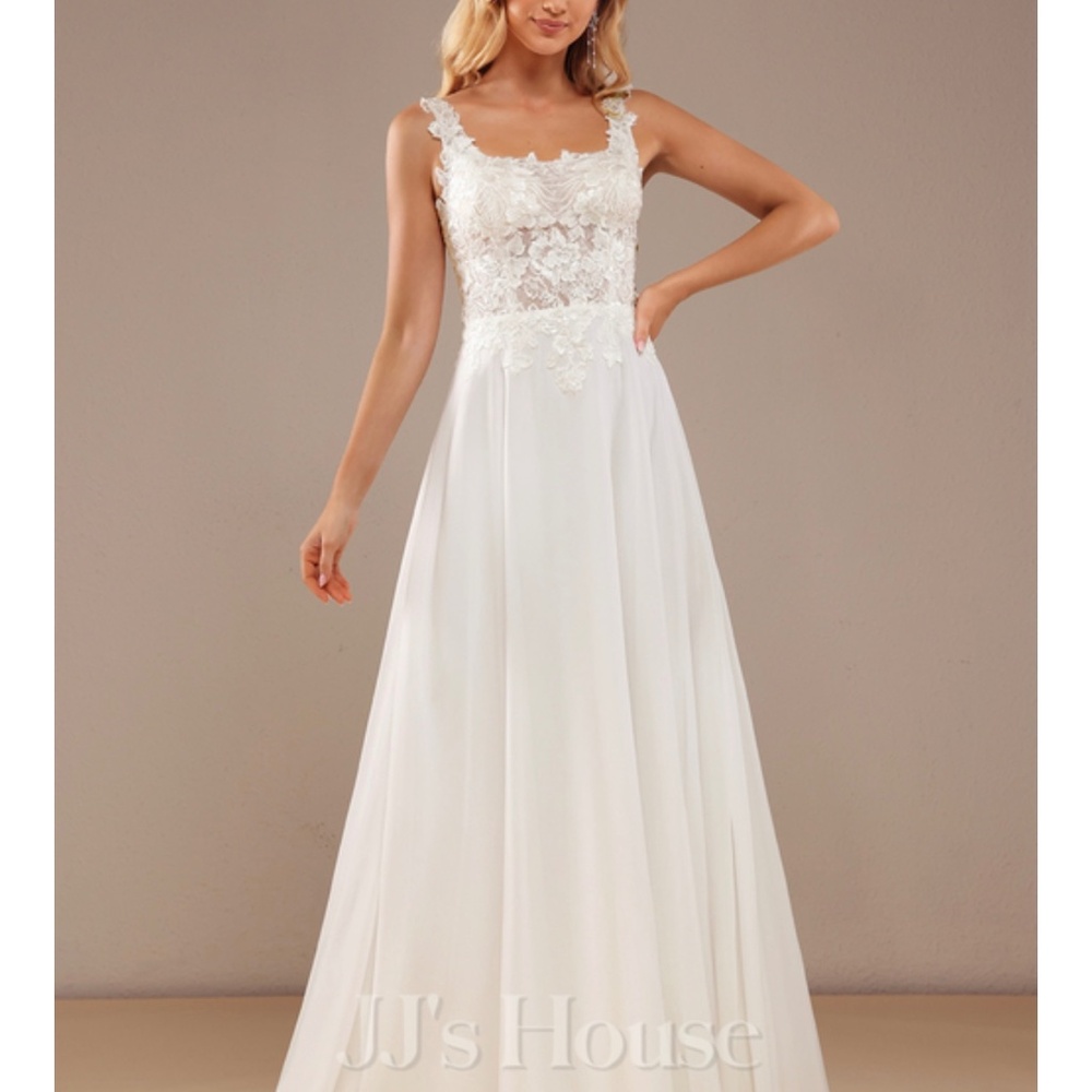 JJ HOUSE A-LINE CHIFFON LACE SEQUIN WEDDING DRESS